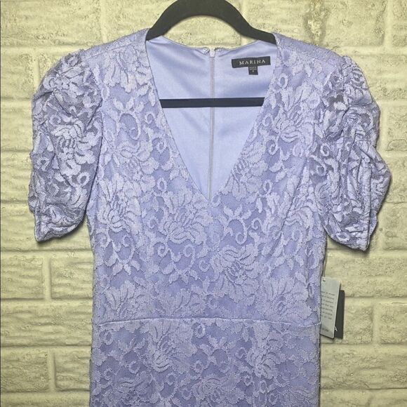 NWT MSRP $149 Marina Short Puff Sleeve Lace Dress Women's Size 8 - Picture 5 of 8